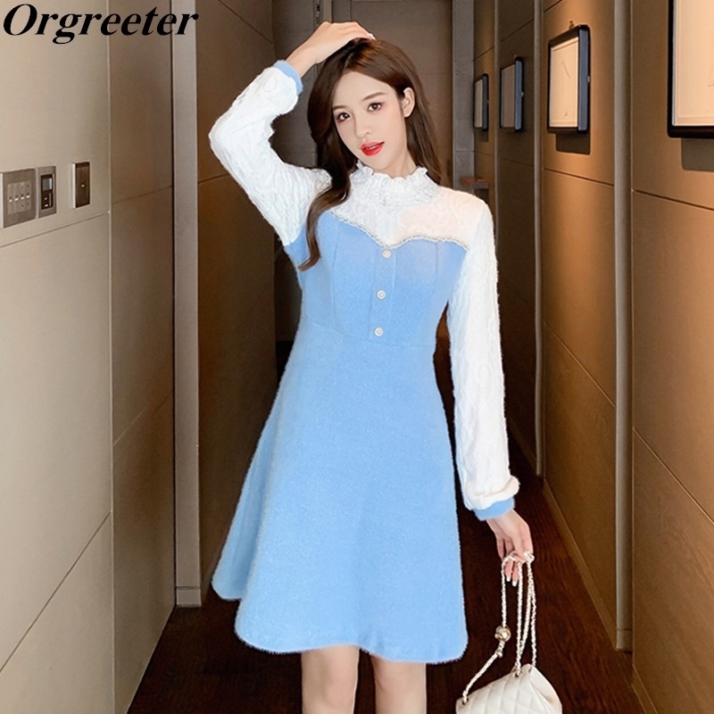 Arrival Temperament Lace Stitching Warm Fuzzy Long-sleeved A-line Mini Dress 210525, Blue
Arrival Temperament Lace Stitching Warm Fuzzy Long-sleeved A-line Mini Dress 210525, Blue