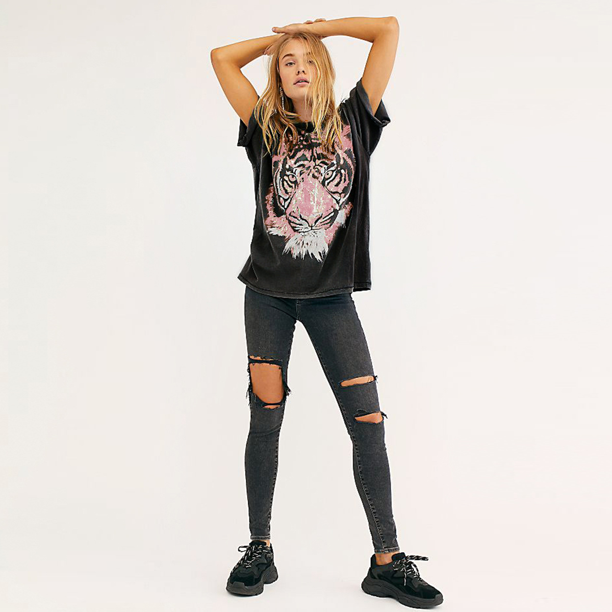 Jastie Oversized Tiger Tee Graphic Women T-Shirt Cotton Loose Slouchy tee shirts O-Neck Pullover Short Sleeve Summer tshirt Top 210306