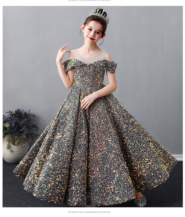 Sequin Lace Little Baby Girls Princess Flower Girl Dresses For Wedding Birthday Party Long Gown Formal Pageant Gowns Junior Bridesmaid Clothes 403
