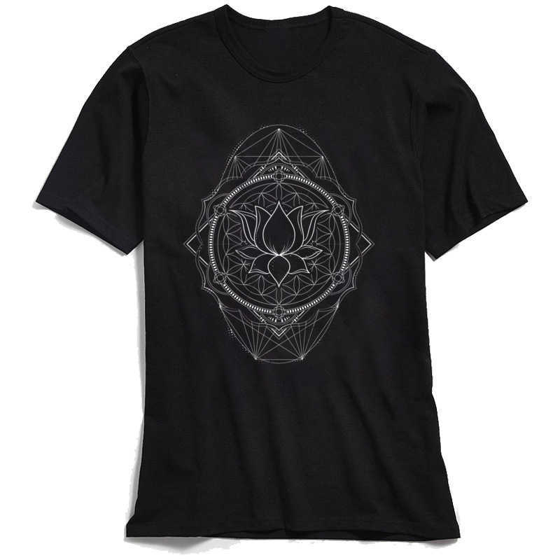 Lotus Of Life T-shirt Men Sacred Geometry T Shirt Gift Tees Crew Neck Pure Cotton Tshirt Short Sleeve Tops Fashion 210629