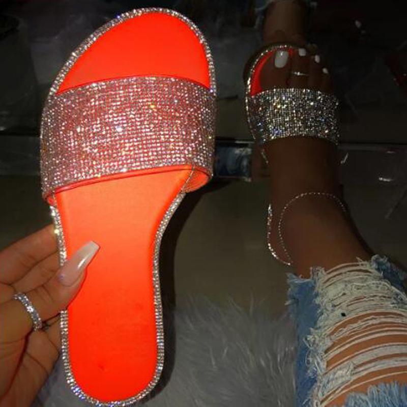Women Summer Sandals Bling Slippers Women Slides Flip Flops Flats Sandals Jelly Shoes Outdoor Beach Ladies Slides Plus Size