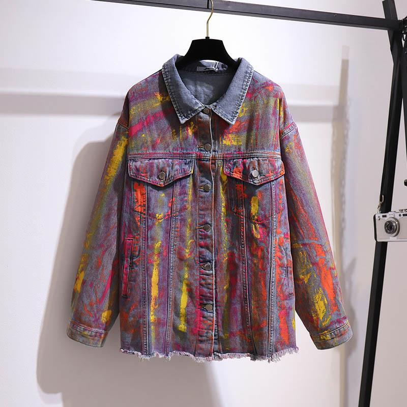 Spring Autumn personalized graffiti denim jacket women plus size bust 160cm 7XL 8XL 9XL 10XL cotton Tie-dye coat women blue
Spring Autumn personalized graffiti denim jacket women plus size bust 160cm 7XL 8XL 9XL 10XL cotton Tie-dye coat women blue