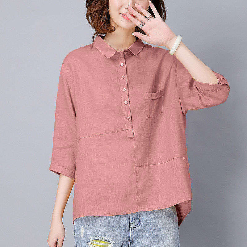 Design Arrival Summer Style Women Shirts Plus Size Loose Half Sleeve Casual Shirts Cotton Linen Blouses Solid Female Tops D141