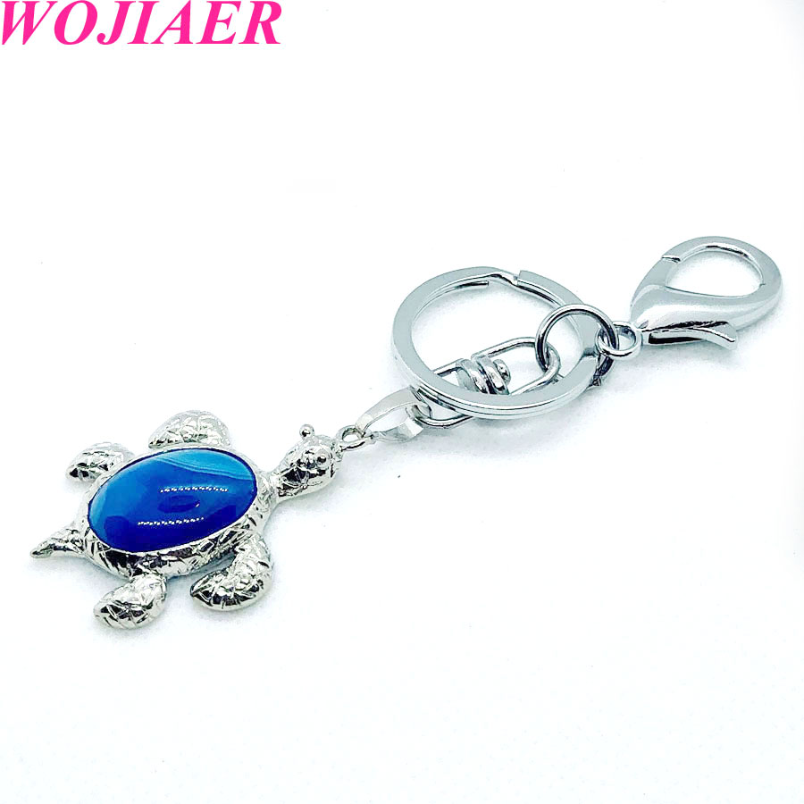 WOJIAER Natural Crystal Stone Turtle Pendant Car Key for Ladies Men Bag Decoration Keyrings Buckle Holder Christmas Gift BW913