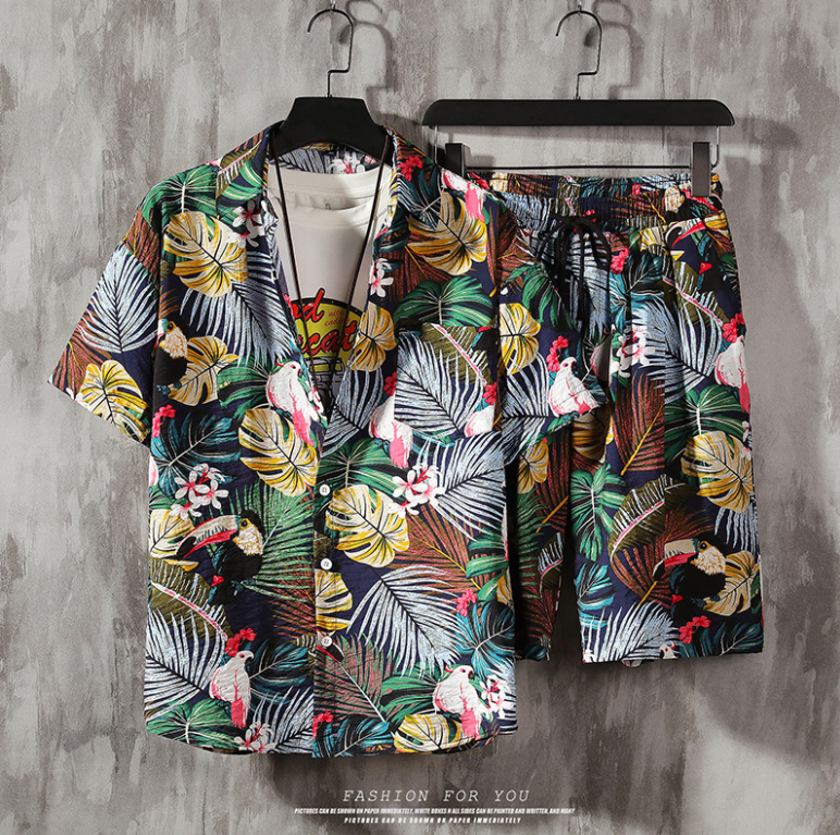 Summer Men's Tracksuits Hawaii Beach Short Sleeve Printed Shirt Shorts Japanese Loose Two-Piece Set, 01
Summer Men's Tracksuits Hawaii Beach Short Sleeve Printed Shirt Shorts Japanese Loose Two-Piece Set, 01