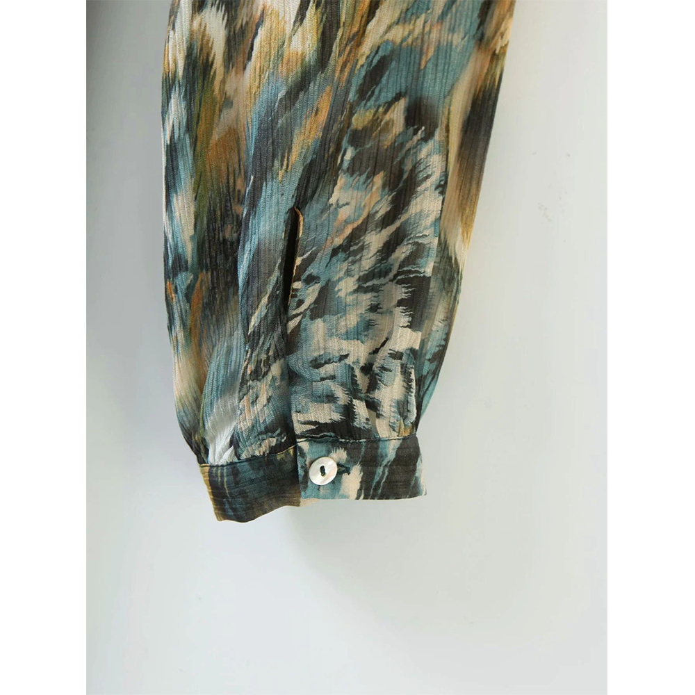 Women Dress Tiedye Printed Crossover Vneck sashes Long Sleeves Dress elegant Femme Robe Ropa Mujer Vestidos 210303