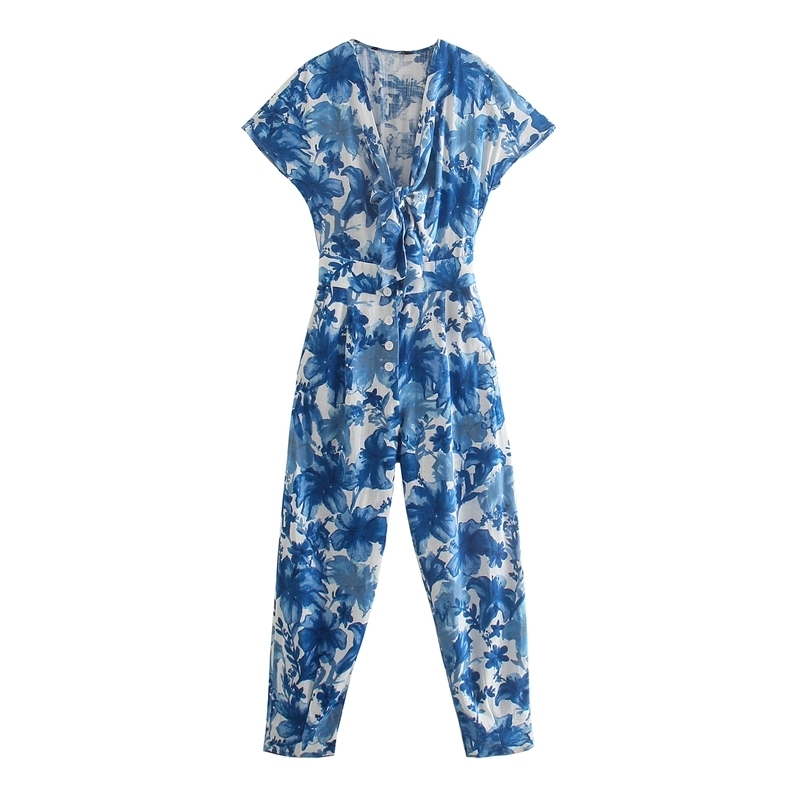 Fashion Women Floral Print Jumpsuits Summer Slim Knot Deep V neck High Waist Rompers Pants Streetwear 210603, Blue
Fashion Women Floral Print Jumpsuits Summer Slim Knot Deep V neck High Waist Rompers Pants Streetwear 210603, Blue