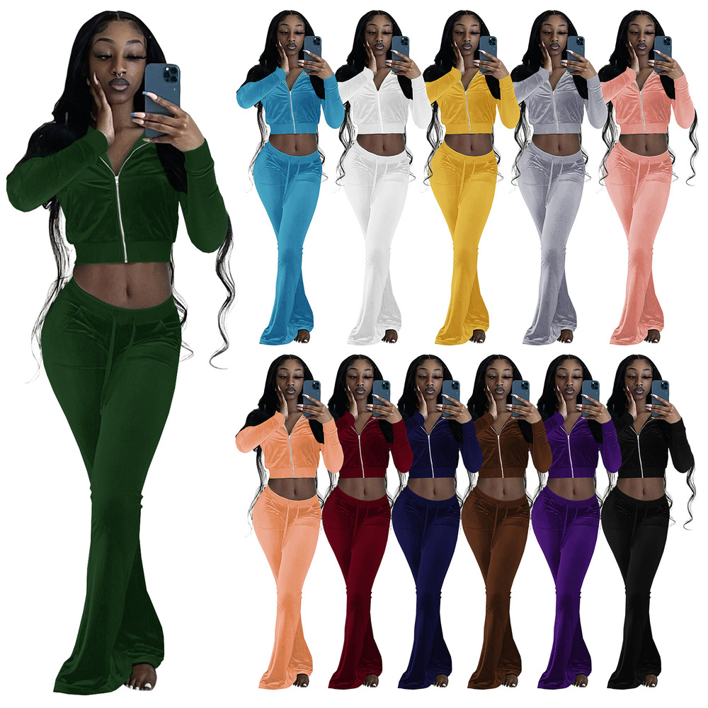 Women Tracksuits Solid Velvet 2 Piece Outfits Zipper Front Pocket Long Sleeve Jacket+bell Bottom Sweatpant Matching Set Sporty, Green
Women Tracksuits Solid Velvet 2 Piece Outfits Zipper Front Pocket Long Sleeve Jacket+bell Bottom Sweatpant Matching Set Sporty, Green