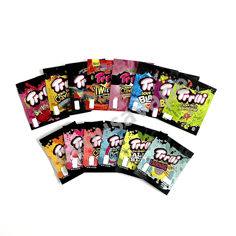 Trolli Trilli Empty Edibles Packaging Bag 600MG Gummi Candy container Sour bites crawlers aluminized Mylar resealable
Trolli Trilli Empty Edibles Packaging Bag 600MG Gummi Candy container Sour bites crawlers aluminized Mylar resealable