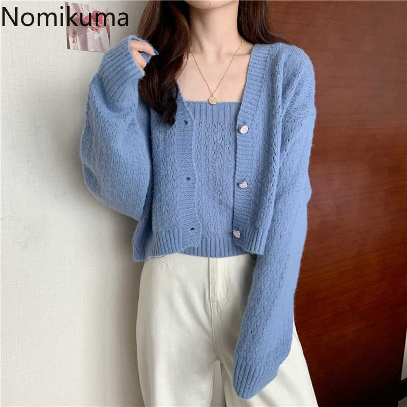 Nomikuma Knitted Cardigan Women Single Breasted Long Sleeve Knitwear Korean Chic All-match Short Sweater Female 3e038 210918