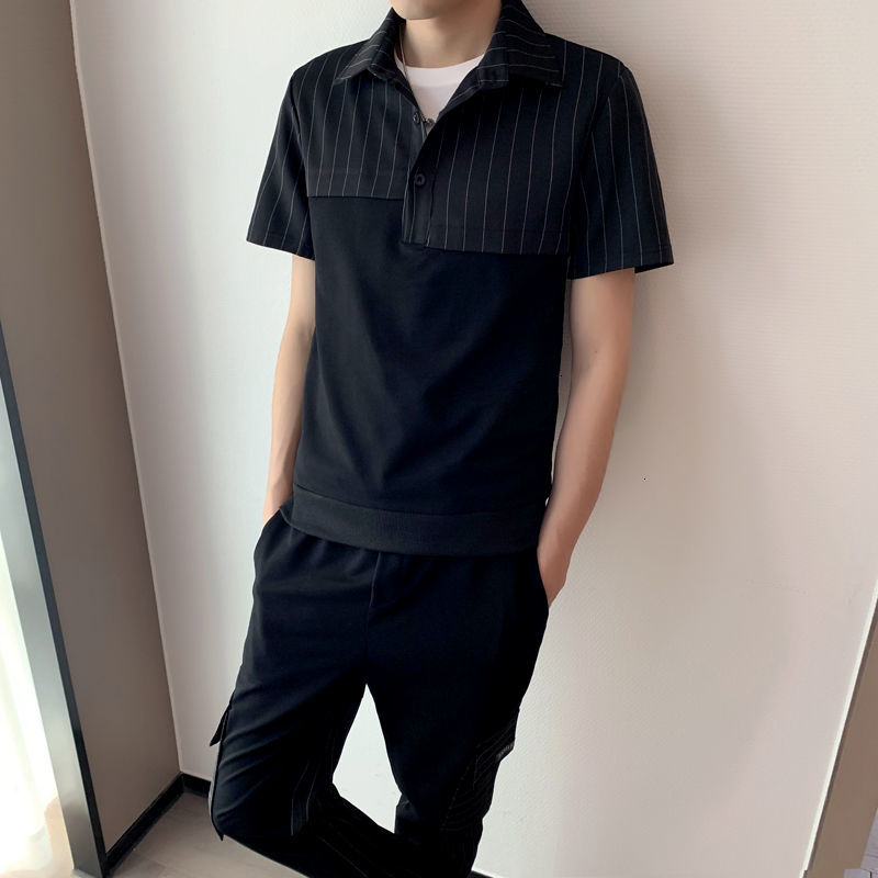 2021 New Striped Spliced Lapel T-shirt Pants Set Two Sets of Men's Tuta Uomo Sport Spring Tracksuit for Men Trainingspak Heren I3y0, Black 
2021 New Striped Spliced Lapel T-shirt Pants Set Two Sets of Men's Tuta Uomo Sport Spring Tracksuit for Men Trainingspak Heren I3y0, Black