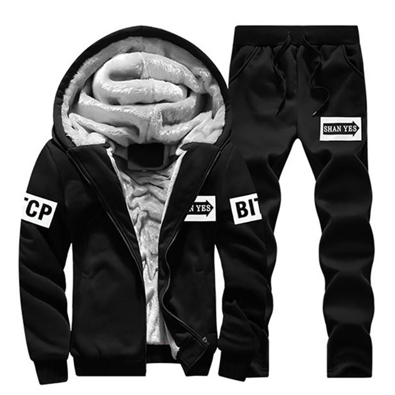 Mens Hoodies Set Cotton-Padded Winter Warm JacketPants Set Men Tracksuits Thicken Outerwear Two Piece Set Casual 201210