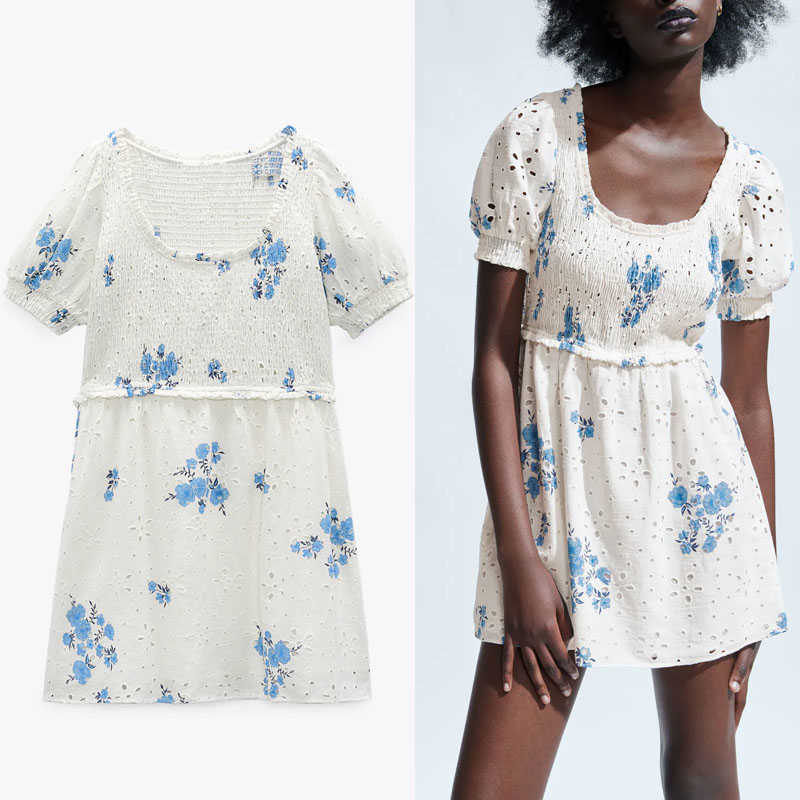 Za Summer Embroidered Flowers Mini Dress Women Short Puff Sleeve Openwork White Dresses Woman Elastic Embroidery Dress 210602
Za Summer Embroidered Flowers Mini Dress Women Short Puff Sleeve Openwork White Dresses Woman Elastic Embroidery Dress 210602