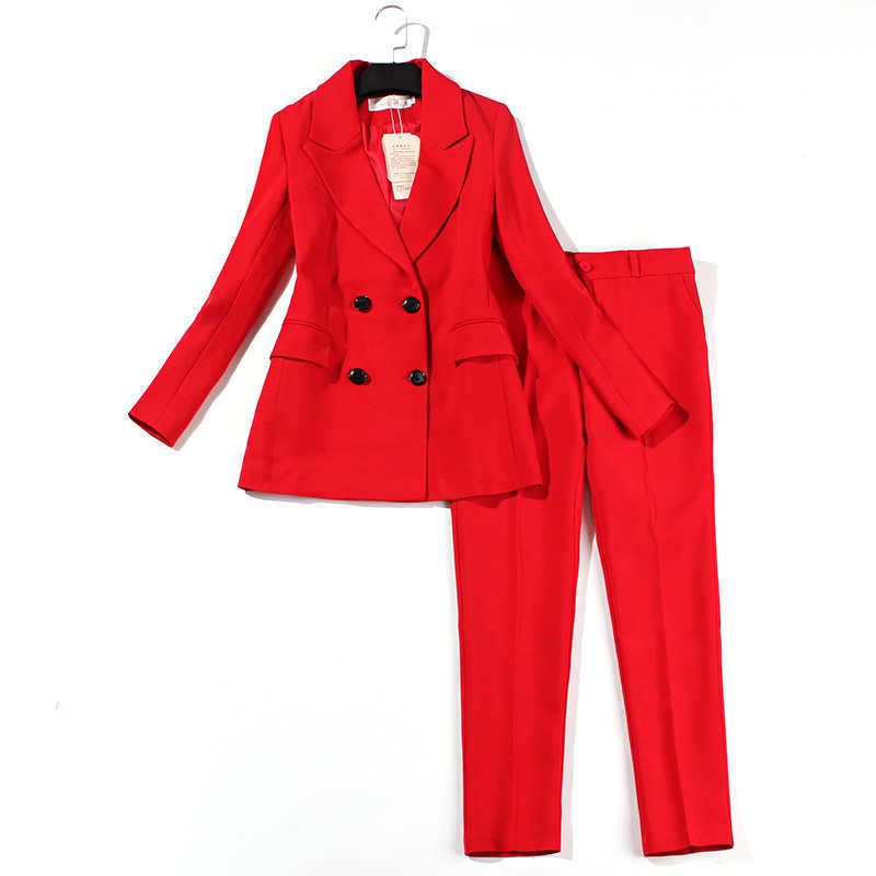 Women's professional office suit trousers s autumn double-breasted jacket lady in red Feminine slim 210527
Women's professional office suit trousers s autumn double-breasted jacket lady in red Feminine slim 210527