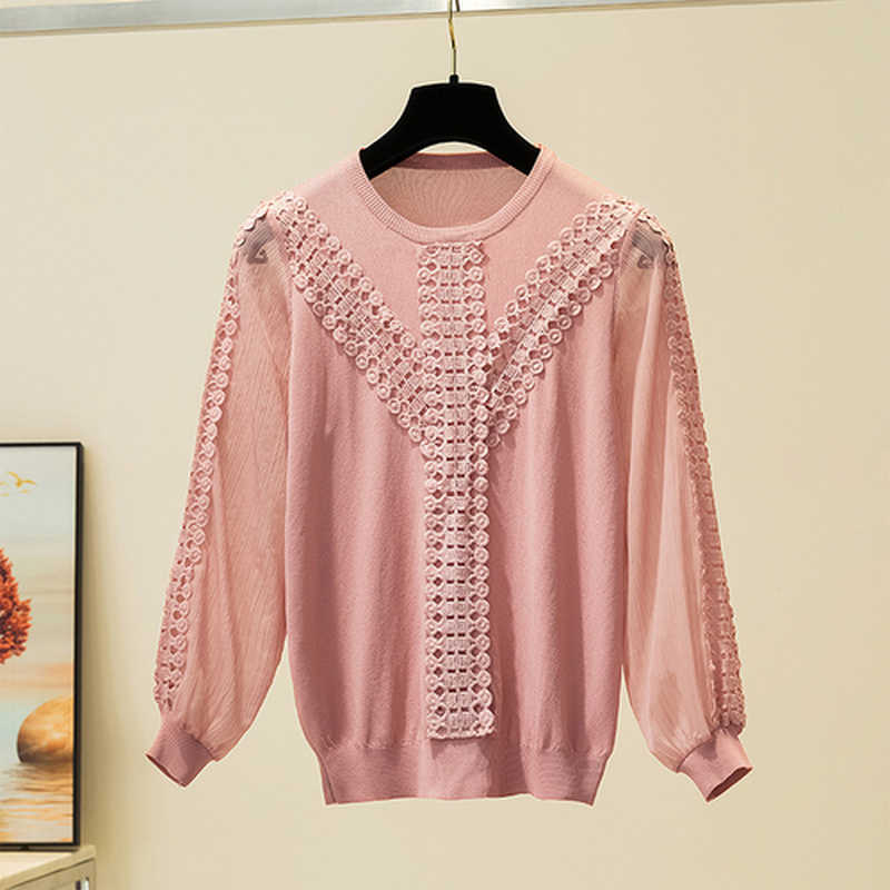 Women Lace Shirt Knitwear Casual Knitted Blouse Spring Autumn Fashion Loose Lantern Long Sleeve Ladies Tops Blusas 11729 210528wtt