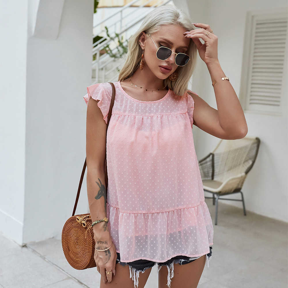 women summer t shirs Swee o-neck dos prined A-line plaed ops shir female ops 210524