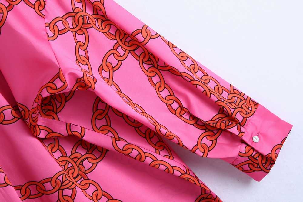 Wide Women Dress Spring Fashion Vintage Chains Prints Full Sleeve Modern Lady Loose Dresses 210602