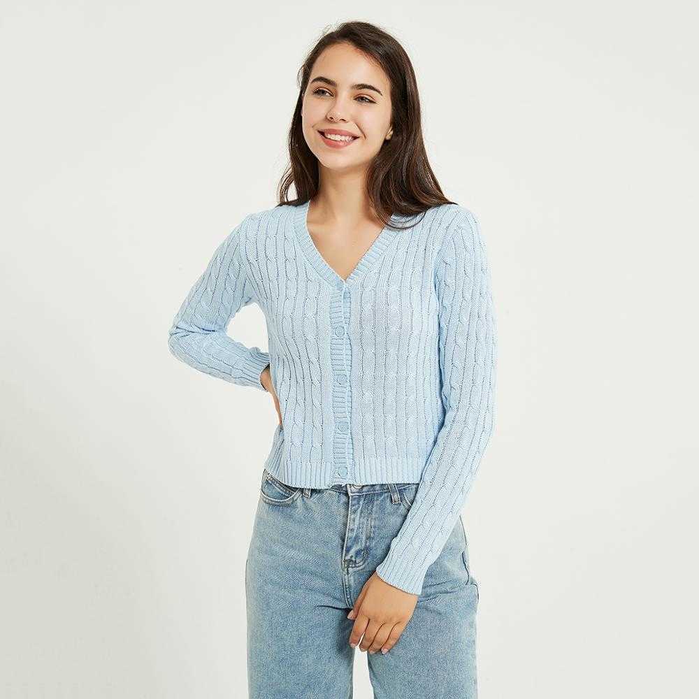 Wixra Women's Cardigan Sweater Autumn Basic Casual V-Neck Solid Long Sleeve Female Tops 210914