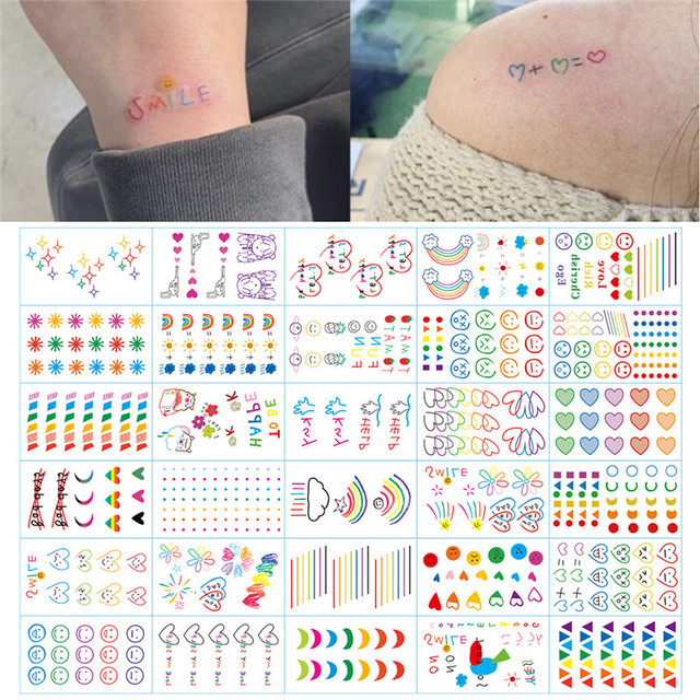 hyuna ins series colorful rainbow expression tattoo sticker face hand lovely body art fake tatoo temporary waterproof taty от DHgate WW