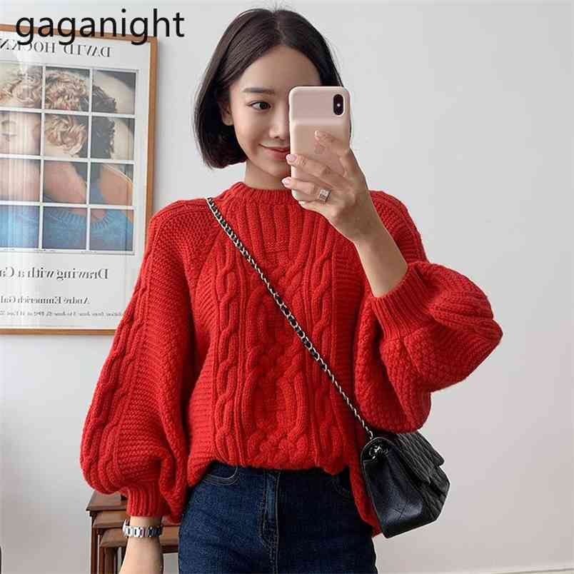 Fashion Women Solid Sweater Autumn Winter Chic Korean Pullover Puff Long Sleeve Loose Sweaters Outwear Tops Pull Femme 210601