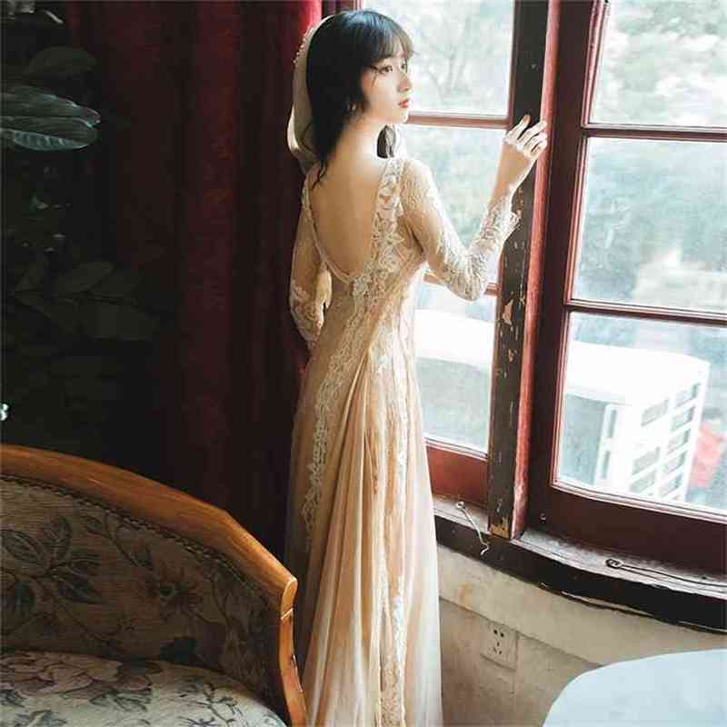 Women Lace Long Dress Elegant Beige Chiffon O-neck Sleeve Ankle-Length Lackless Sexy Party Summer 210603, Blue
Women Lace Long Dress Elegant Beige Chiffon O-neck Sleeve Ankle-Length Lackless Sexy Party Summer 210603, Blue