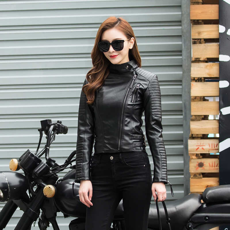 Fitaylor Autumn Women Punk Leather Jacket Soft PU Faux Leather Female Jackets Basic Bomber Leather Coats 210909
