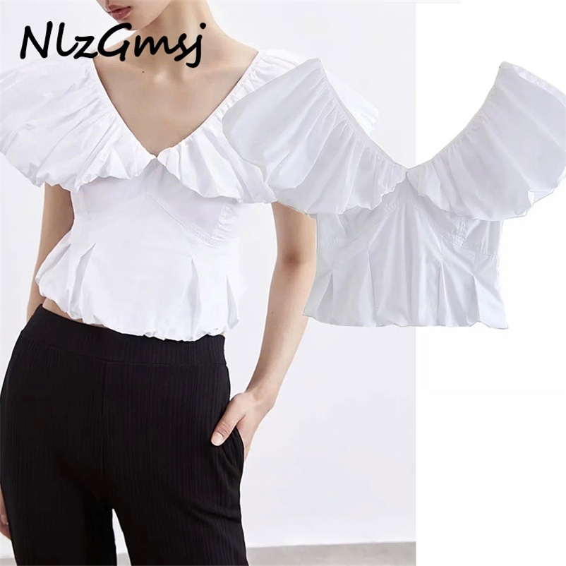 Blouse Women solid v neck pleated ruffles casual white smock blouse ladies chic femininas shirt tops 05 210628, As picture
Blouse Women solid v neck pleated ruffles casual white smock blouse ladies chic femininas shirt tops 05 210628, As picture