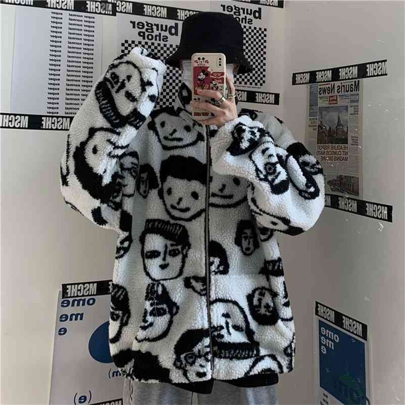 Korean Winter Harajuku Lazy BF Style Coat Cute Cartoons Printing Full Sleeve Jacket Lambswool Keep Warm Zipper Outerwear 210722, White
Korean Winter Harajuku Lazy BF Style Coat Cute Cartoons Printing Full Sleeve Jacket Lambswool Keep Warm Zipper Outerwear 210722, White