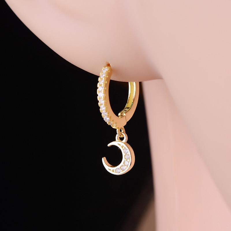 925 Sterling Silver Moon Snowflower Hoop Earring Ohrringe Piercing Pendiente Crystal Women Luxury Jewelry For Party