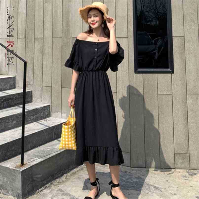 Women Black Ruffles Mid-long Dress Slash Neck Short Sleeve Loose Fit Female Fashion Summer Arrivals 2E1891 210526
Women Black Ruffles Mid-long Dress Slash Neck Short Sleeve Loose Fit Female Fashion Summer Arrivals 2E1891 210526