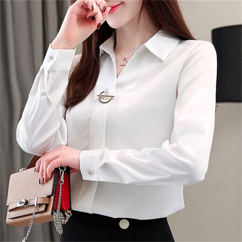 Fashion Woman Blouses Solid Chiffon Blouse Shirt Long Sleeve Women Shirts Office Blouse Womens Tops And Blouses 1783 50 210225