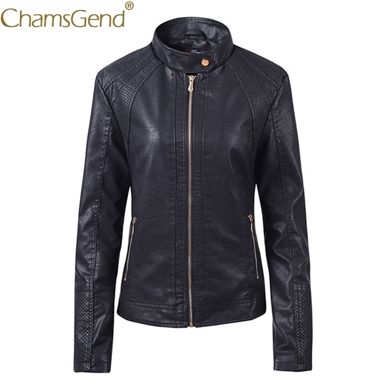 Free Shipping Women Leather Jackets Motor Bike Style Stand Collar Zipper Warm Coat Woman Solid Slim Jacket Fashion Outwear 9817 201020