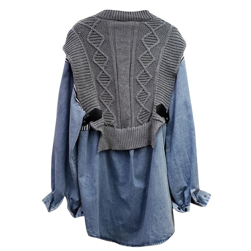 GALCAUR Patchwork Striped Shirt For Women O Neck Long Sleeve Hit Color Oversized Loose High Street Blouses Female Clothing 210308