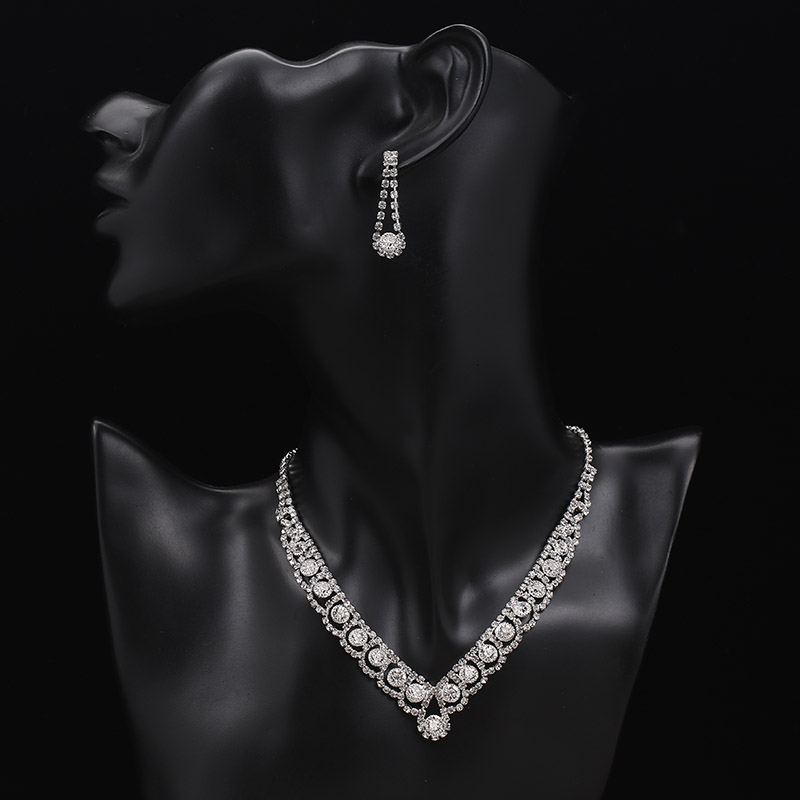 Rhinestone Crystal Bridal Jewelry Sets for Women Necklace Earrings Set Wedding Jewelrys Accessories