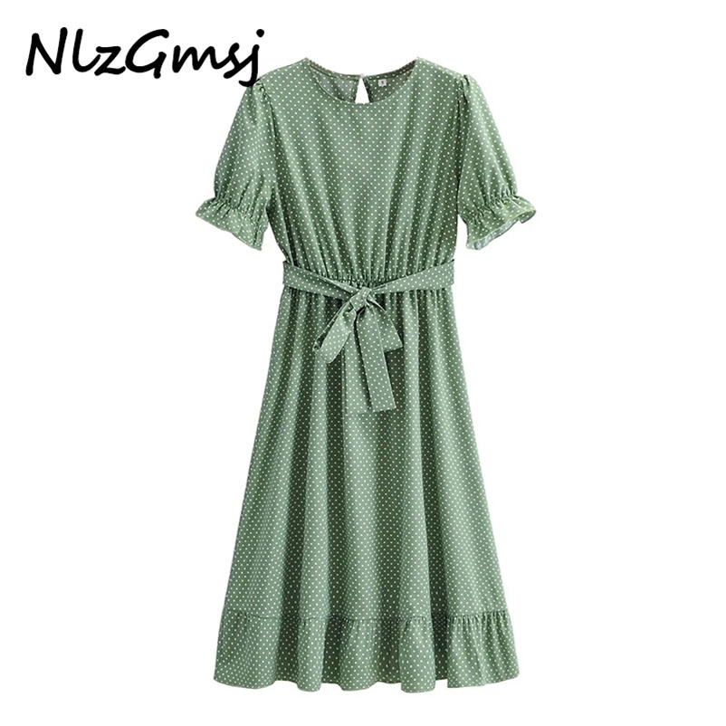 Dres Chic polk dot women midi dress spring Elegant o-neck es female High waist sash 04 210628, As picture
Dres Chic polk dot women midi dress spring Elegant o-neck es female High waist sash 04 210628, As picture