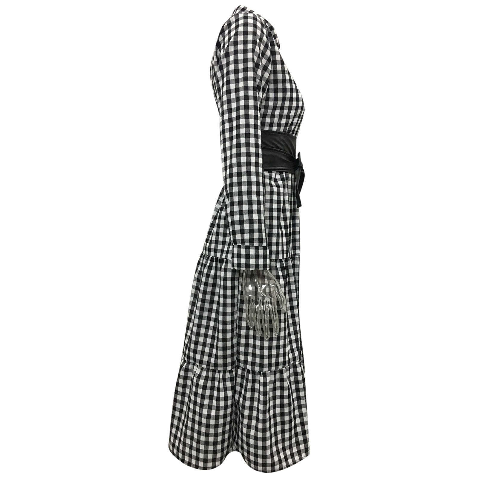 Women's Casual Sundress Spring Lapel Shirt Dress Long Sleeve Mid-Claf Vestidos Female Button Robe Belted Plaid Turn-down Collar 210630