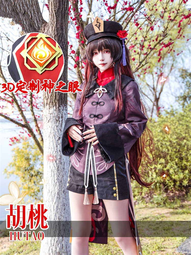 Hot Game Genshin Impact Hutao Cosplay Costume Uniform Hu Tao Cos hat Clothing Chinese Zombie Style Halloween Women Female Y0913