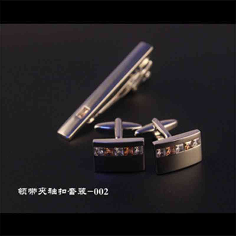 Men's Diamond Inlaid Silver Gold Tie Clip Metal Cufflinks 2-piece Set Boutique 5
