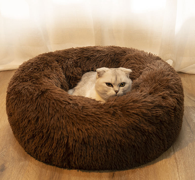 20 Color Wholesale Faux Fur Bed Cushion Pet Kennel Fluffy Soft Plush Round Cat Beds Donut Cats Dog Pad Self Warming Improved Sleep Orthopedic Relief S