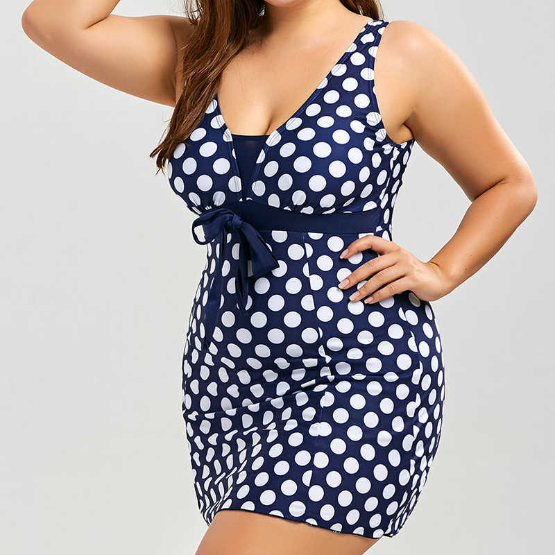 Plus Size Swimwear Women Swimsuit Dot floral bathing suit Sexy Halter Summer Swimming Suit Swimdress 210630