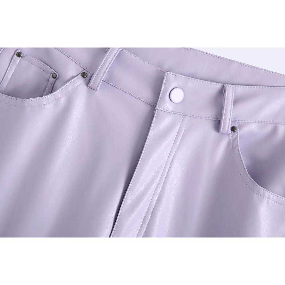 Women Trousers Hight-waist Faux Leather five-pocket Trousers Zip Fly Female Pants pantalon femme mujer 210709