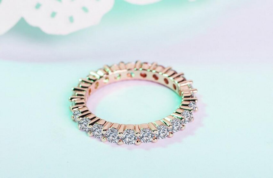 Wedding Rings Set: Sterg Sier&Rose Gold Filled Eternity Bridal Ring Set for Women, Simple Fashion Jewelry with 3MM Round Cut 5A Zircon 4