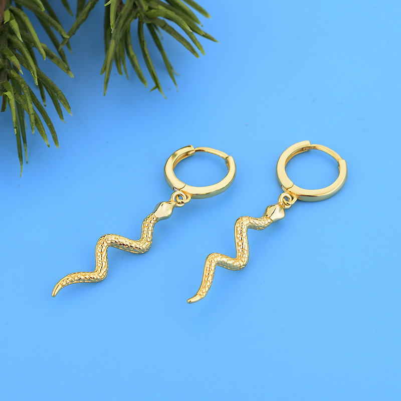 Authentic Fashion 925 Sterling Silver Long Serpentine Snake Tassel Hoop Earrings Gold Silver for Women's Punk Style Animal Earrings