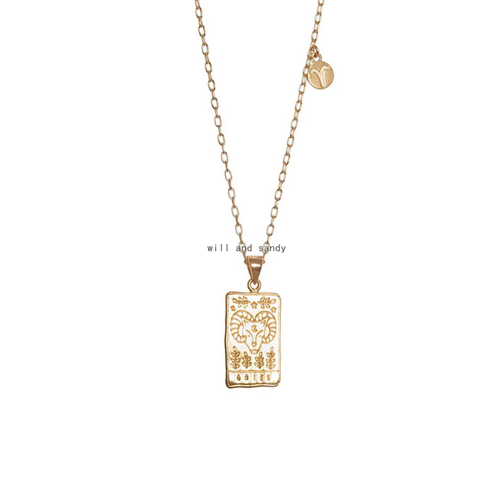12 Zodiac Sign Tarot Necklace Gold Chain Leo Cancer Pendants Charm Star Sign Choker Astrology Necklaces for Women girls Fashion Jewelry Will and Sandy