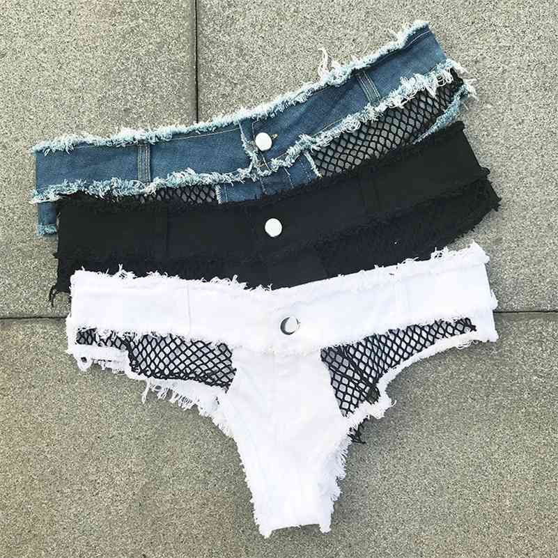 Micro Bikini Mini Short Sexy Club Beach Denim Shorts White Summer Short Femme Low Waist Thong Jeans for Women Hollow Out 210625