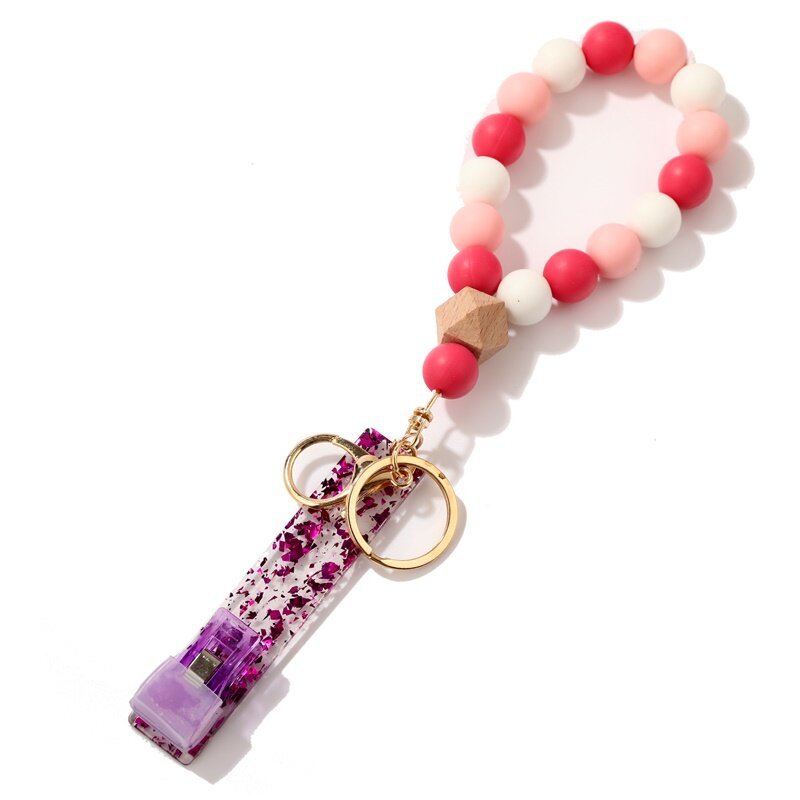 Fashion Girls Women Jewelry Bracelet Wood Chip Silicone Head Bracelet Keychain Party Favor Wristlet Tassels Handchain Keys Ring