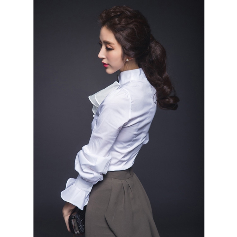 Slim Ruffles White Women Shirts Chiffon Flare Sleeve Blouse Female Blusas Lady Undershirt Tops Women Clothes RWS175021 210225
