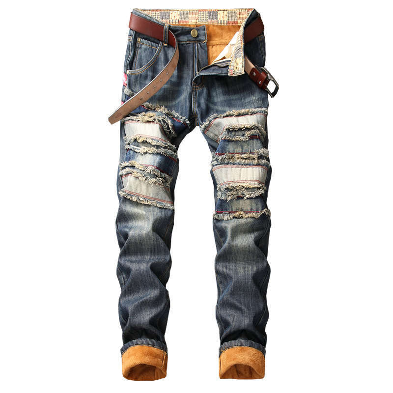 Mens Denim Hole High Quality Ripped for Men Size Autumn Winter Plus Velvet Hip Hop Punk Jeans Streetwear, Blue
Mens Denim Hole High Quality Ripped for Men Size Autumn Winter Plus Velvet Hip Hop Punk Jeans Streetwear, Blue