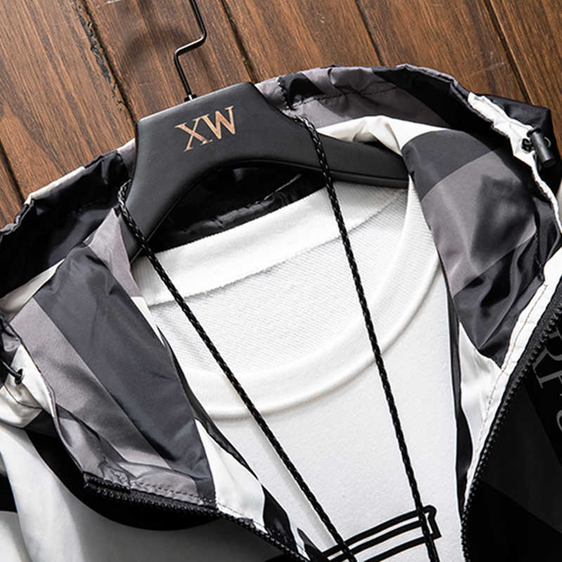 5XL 6XL 7XL 8XL Men's windbreaker Fashion Large pattern Hooded Casual windbreaker,Spring /Autumn Thin section 210818
