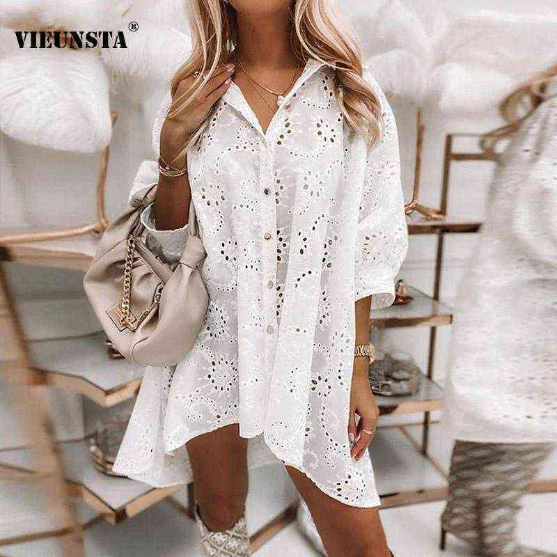 White Sexy Hollow Out Embroidery Mini Shirt Dress Women Turn-down Collar Button Spring Dress 2021 Autumn Solid Loose Party Dress G1223, 01 white
White Sexy Hollow Out Embroidery Mini Shirt Dress Women Turn-down Collar Button Spring Dress 2021 Autumn Solid Loose Party Dress G1223, 01 white